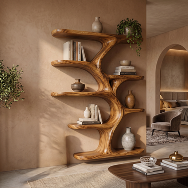 Arden Rise Sculptural Solid Wood Wall Shelf