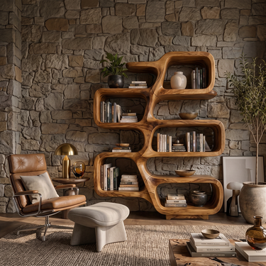 Orvella Loop Sculptural Solid Wood Geometric Bookshelf