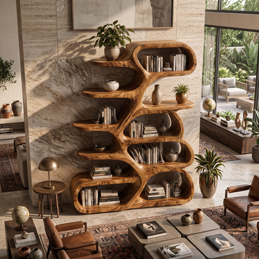Avelune Cascade Sculptural Solid Wood Display Bookshelf