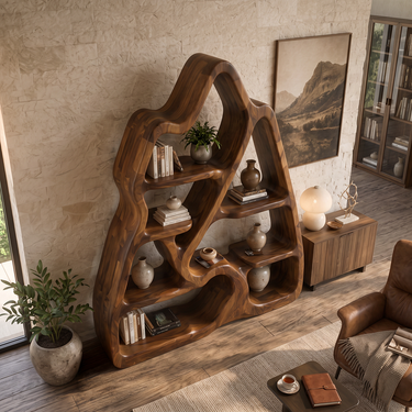 Avelora Peak Sculptural Solid Wood Organic Display Bookshelf