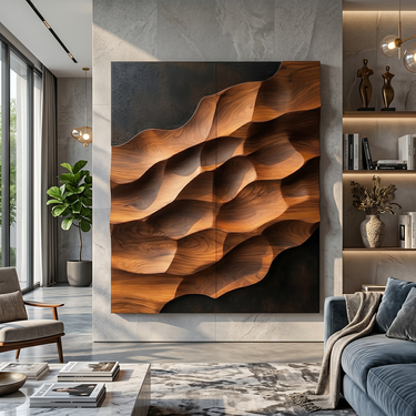Square Wood Wall Art With Abstract Canyon Relief Design