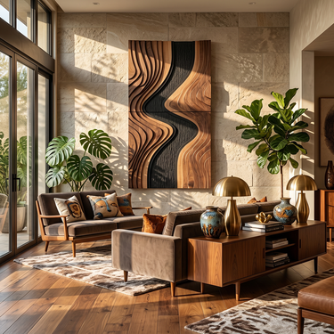Vertical Wood Wall Art With River Wave Relief Design
