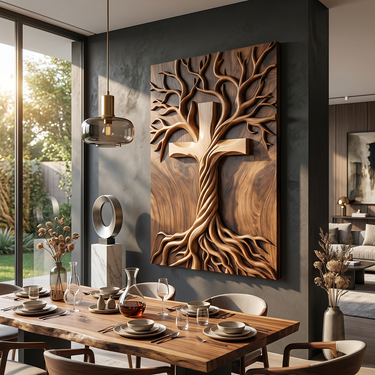 Tree of Life Wood Wall Art With Cross and Root Design