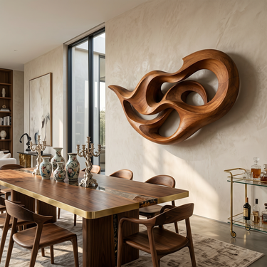 Natural Wood Wall Art With Sculptural Loop Form