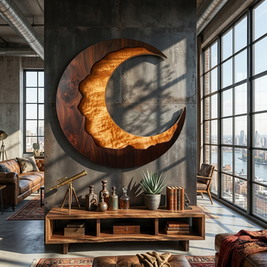 Crescent Wood Wall Art With Organic Natural Grain Design