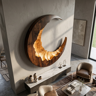 Crescent Moon Wood Wall Art With Sculptural Natural Texture