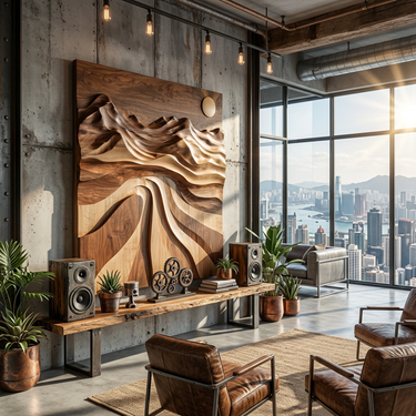 Large Wood Landscape Wall Art With Mountain and Path Relief