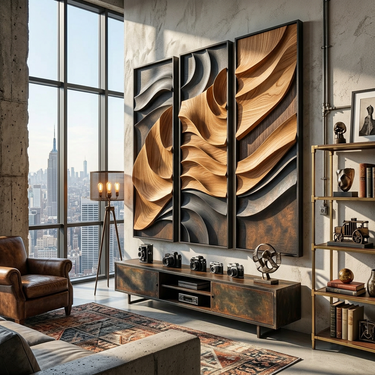 Triptych Wood Wall Art With Abstract Flowing Relief Design