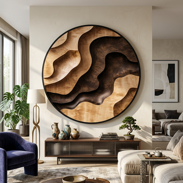 Round Abstract Wood Wall Art With Flowing Organic Pattern