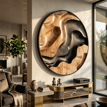 Round Abstract Wood Wall Art With Flowing Organic Pattern