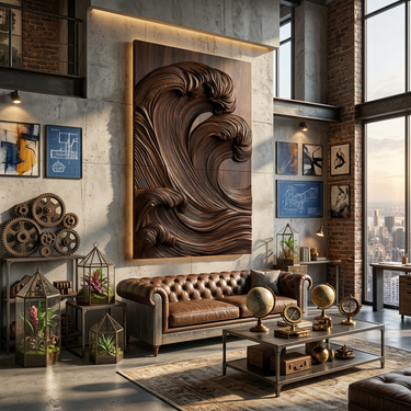 Wood Wave Wall Art With Deep Carved Ocean Relief Design