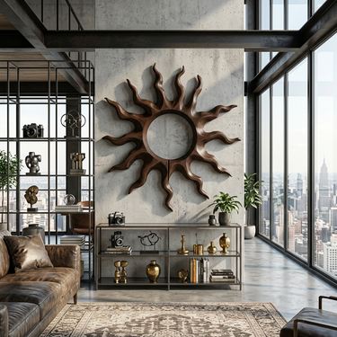 Natural Sunburst Wood Wall Art With Sculptural Ray Design