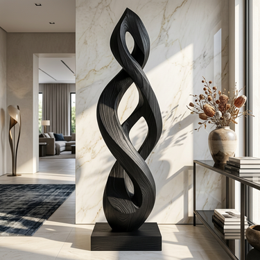 Abstract Wood Sculpture With Tall Infinity Ribbon Design