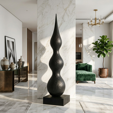 Abstract Wood Sculpture With Stacked Teardrop Form
