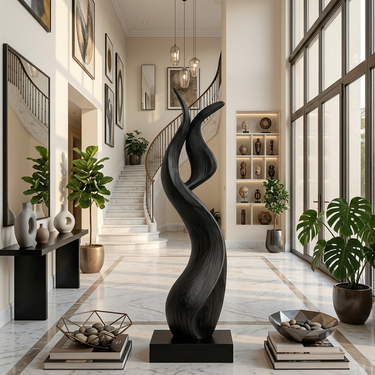Abstract Wood Sculpture With Flowing Bloom Form