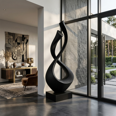 Outdoor Abstract Wood Sculpture With Infinity Loop Design