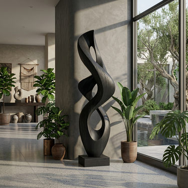 Abstract Wood Sculpture With Infinity Loop Form
