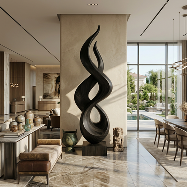 Abstract Wood Sculpture With Double Flame Twist Design