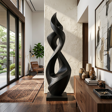 Abstract Wood Sculpture With Tall Infinity Flame Design