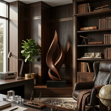 Abstract Wood Sculpture With Open Leaf Twist Form