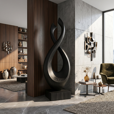 Abstract Wood Sculpture With Open Infinity Loop Design