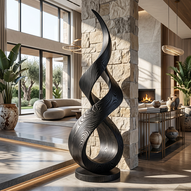 Abstract Wood Sculpture With Grand Infinity Ribbon Form