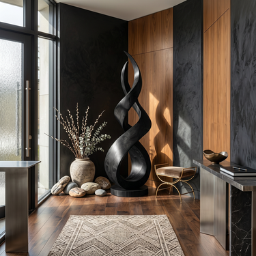 Abstract Wood Sculpture With Grand Interwoven Ribbon Form