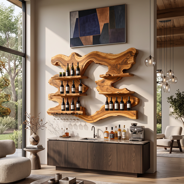 Sylvara Live Edge Solid Wood Sculptural Wall Wine Rack