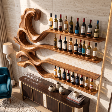 Velmora Sculptural Solid Wood Wall Mounted Wine Rack