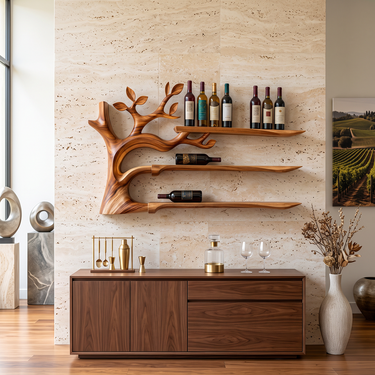 Sylvara Tree Sculptural Solid Wood Wall Mounted Wine Rack