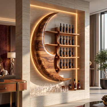 Lunara Crescent Sculptural Solid Wood Wall Mounted Wine Rack