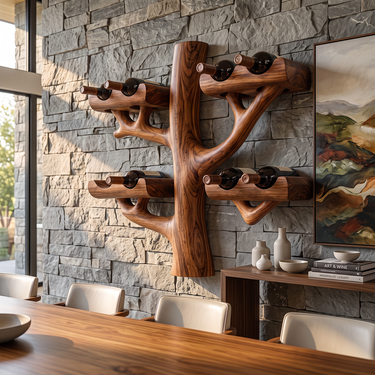 Arboris Sculptural Solid Wood Wall Mounted Wine Bottle Rack