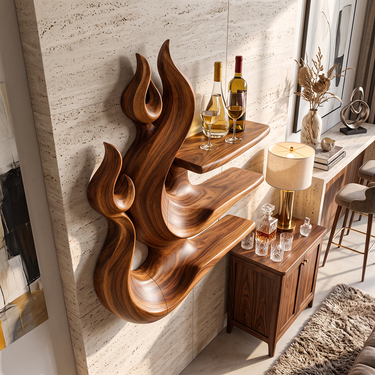 Flamara Sculptural Solid Wood Wall Mounted Display Shelf