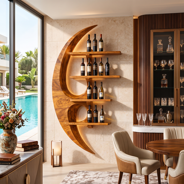Lunara Crescent Solid Wood Wall Mounted Wine Display Shelf