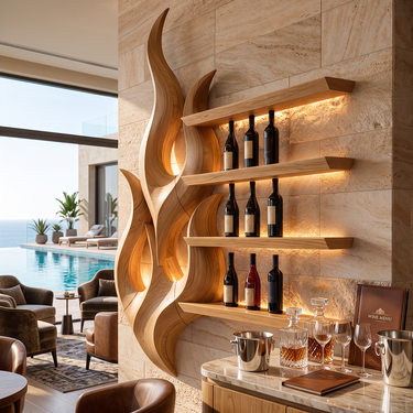 Ignara Sculptural Solid Wood Wall Mounted Wine Display Shelf