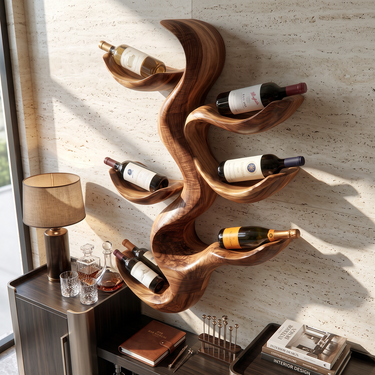 Sylvara Sculptural Solid Wood Wall Mounted Wine Bottle Rack