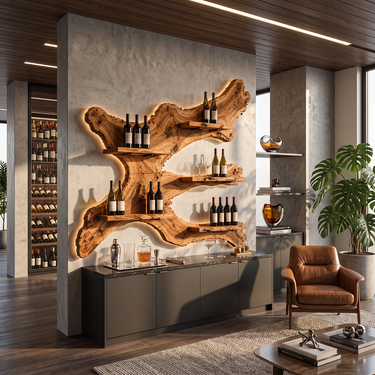 Arboris Live Edge Solid Wood Wall Mounted Wine Display Shelf