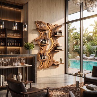 Rift Valley Solid Wood Split Sculptural Wine Display Shelf