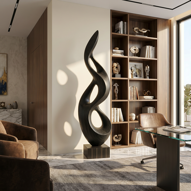 Abstract Wood Sculpture With Tropical Flame Twist Form