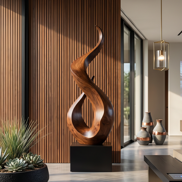 Abstract Wood Sculpture With Flowing Twist Form