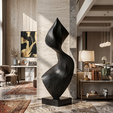 Abstract Wood Sculpture With Twisted Diamond Form