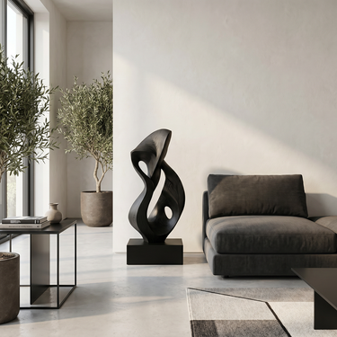 Abstract Wood Sculpture With Flowing Ribbon Form