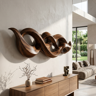 Natural Wood Wall Art With Flowing Wave Form