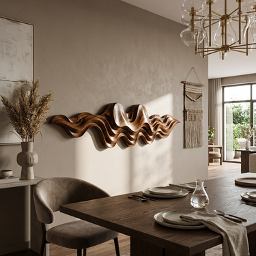 Natural Wood Wall Art With Layered Wave Relief