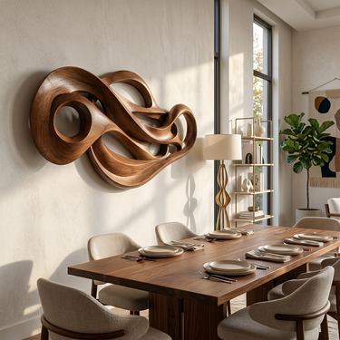 Natural Wood Wall Art With Interwoven Ribbon Form