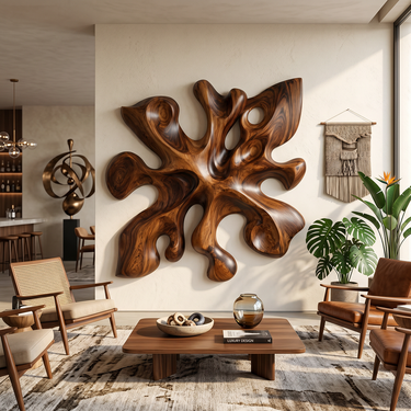 Natural Wood Wall Art With Organic Burst Form