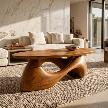 Sculptural Solid Wood Coffee Table with Flowing Open Base
