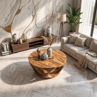 Liora Sculptural Round Solid Wood Coffee Table