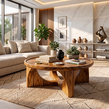 Arden Sculptural Round Solid Wood Coffee Table