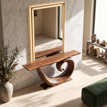 Tidal Arc Sculptural Console Table Handcrafted Organic Wave Design